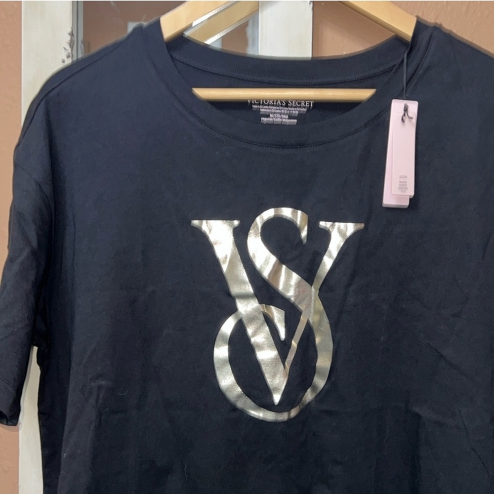 Victoria's Secret Black T-Shirt with Silver Logo